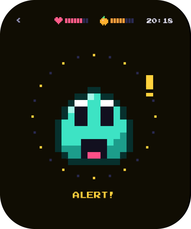 Alert state with wide eyes and an exclamation mark